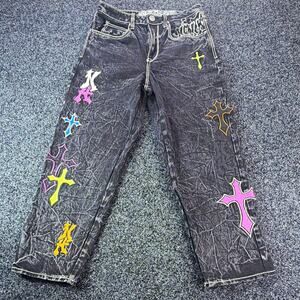 Ambush Men's Black Acid Wash Straight Fit Jeans Mid Rise 5-Pocket Button